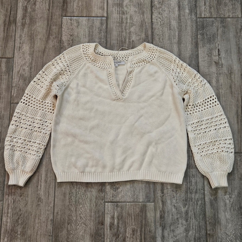 Gerard Darel Crochet Sweater Size 2 Ivory Cotton Coastal Grandma Boho Knit Chic